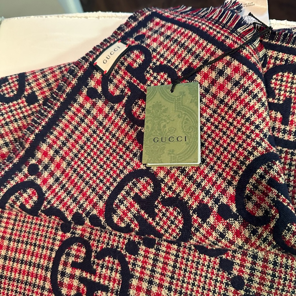 Gucci Red and Blue Patterned Scarf